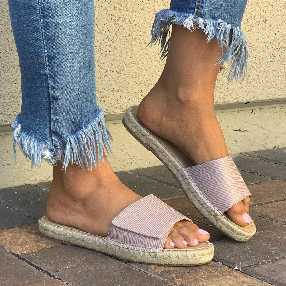 Blush Pink Slip On Jute Espadrille Sole Sandals - Picture 3 of 8